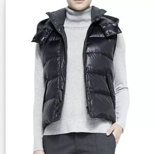 Vince Black Puffer Vest Detachable Hood Zip Button Front Size Large L